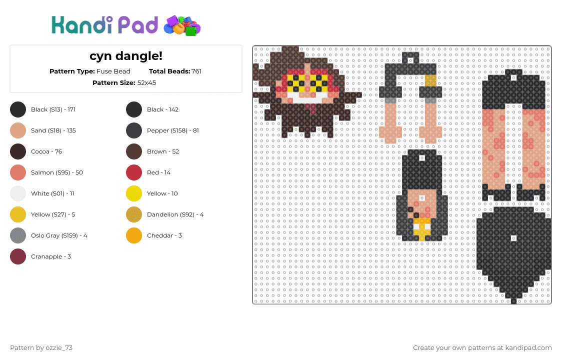 cyn dangle! - Fuse Bead Pattern by ozzie_73 on Kandi Pad - black,brown,beige,orange,cyn,murder dones,uzi,anime,dangle,charm,keychain