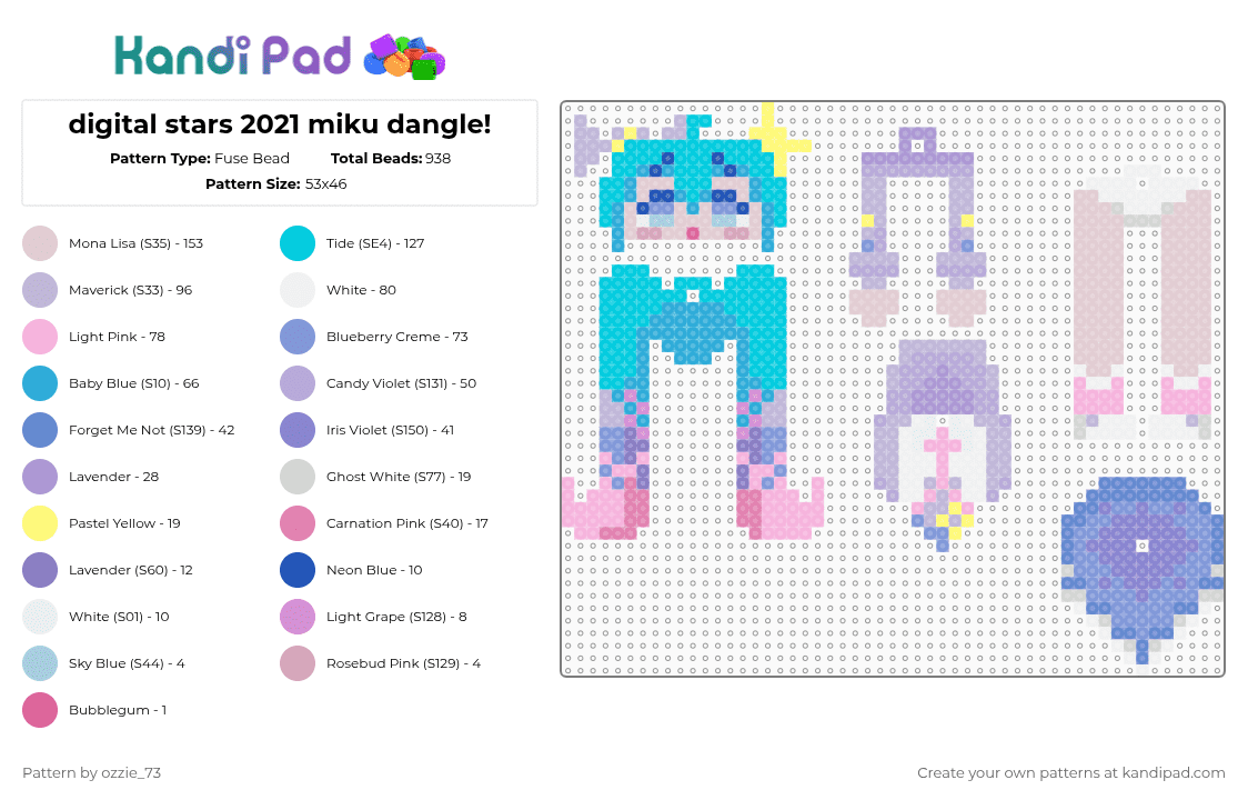 digital stars 2021 miku dangle! - Fuse Bead Pattern by ozzie_73 on Kandi Pad - pink,light blue,keychain,miku,hatsune miku,anime,cute,kawaii,vocaloid,singer