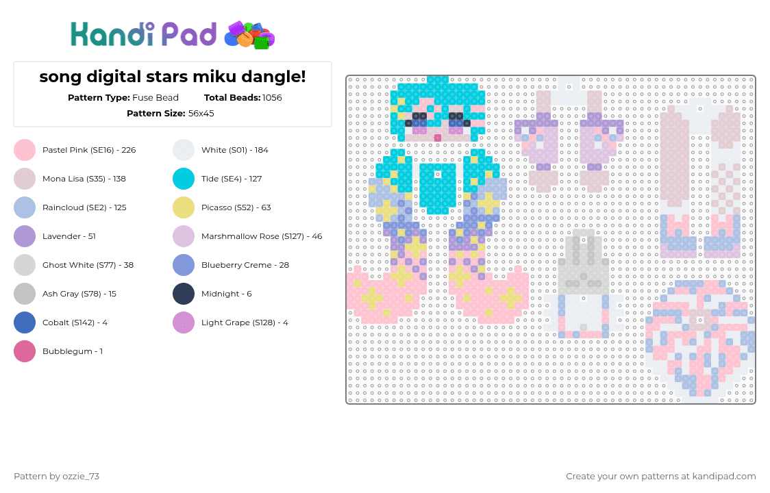 song digital stars miku dangle! - Fuse Bead Pattern by ozzie_73 on Kandi Pad - light blue,pink,miku,hatsune miku,dangle,keychain,vocaloid,anime,pastel