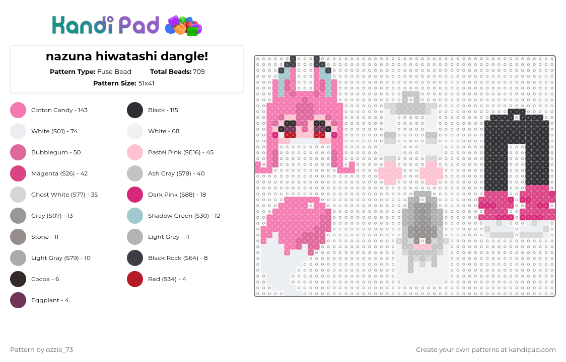 nazuna hiwatashi dangle! - Fuse Bead Pattern by ozzie_73 on Kandi Pad - pink,anime,nazuna,brand new animal,bna,michiru,furry,dangle,keychain