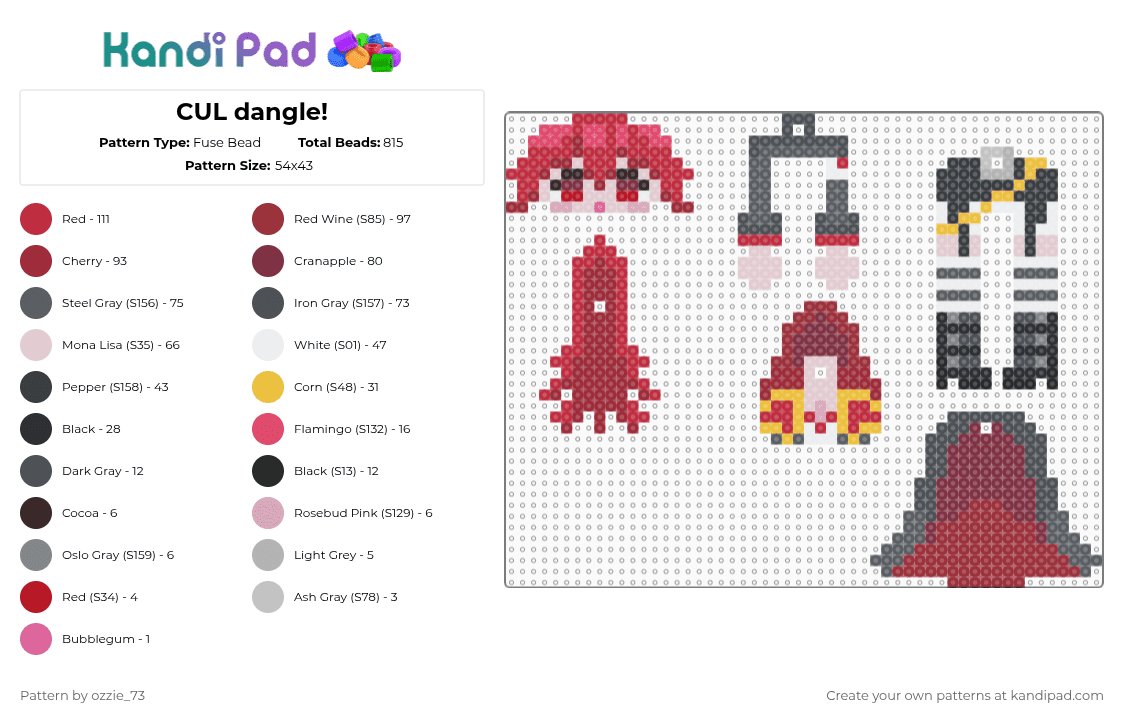 CUL dangle! - Fuse Bead Pattern by ozzie_73 on Kandi Pad - red,gray,brown,dangle,hatsune miku,anime,kawaii,keychain,miku,vocaloid,cute