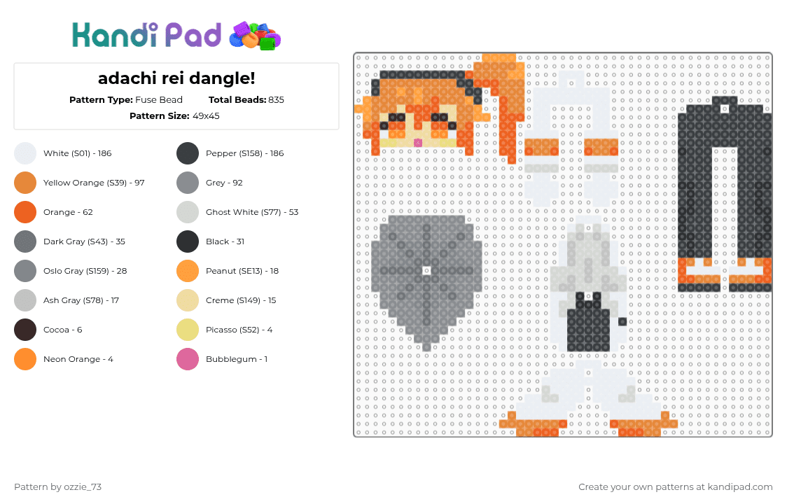 adachi rei dangle! - Fuse Bead Pattern by ozzie_73 on Kandi Pad - orange,gray,adachi rei,vocaloid,anime,synth,miku,hatsune miku