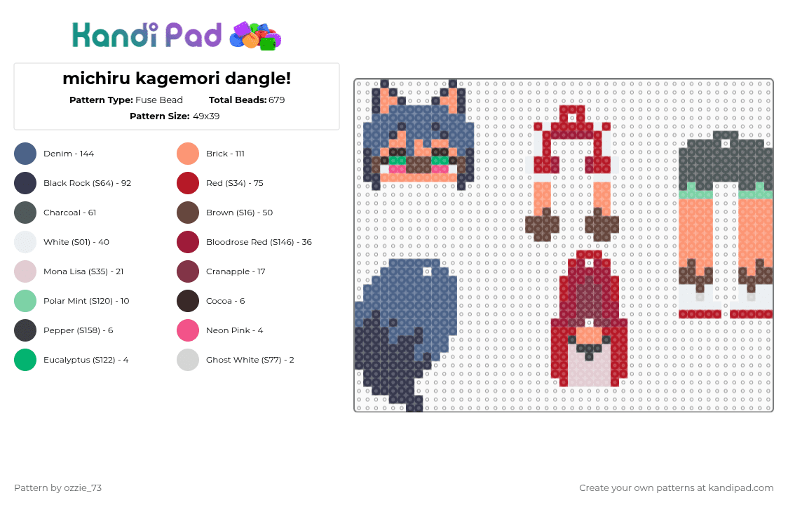 michiru kagemori dangle! - Fuse Bead Pattern by ozzie_73 on Kandi Pad - blue,orange,red,colorful,dangle,michiru,bna,furry,anime,keychain,raccoon,tanuki