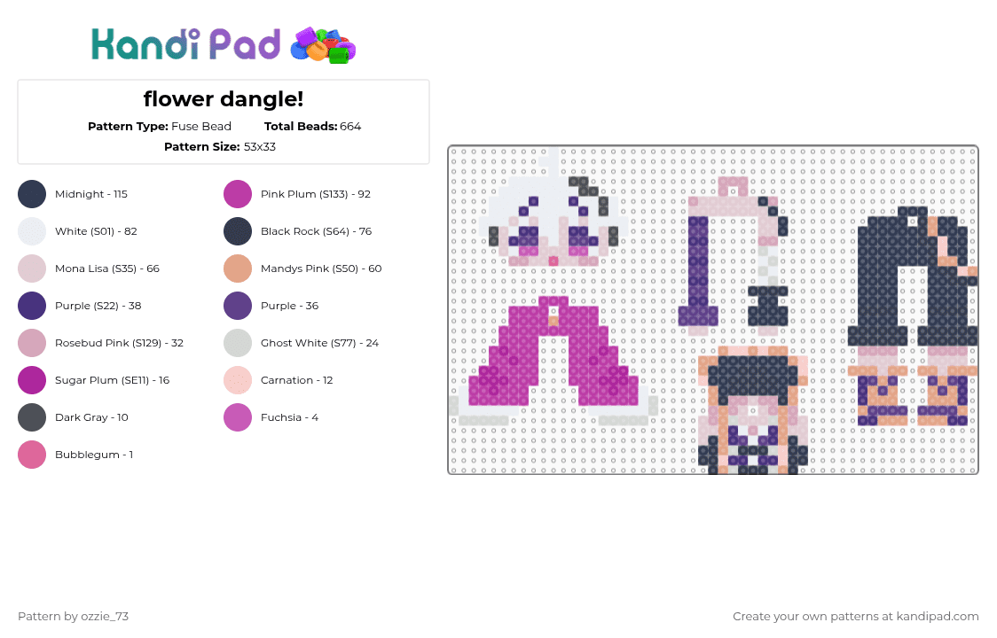 flower dangle! - Fuse Bead Pattern by ozzie_73 on Kandi Pad - pink,purple,vocaloid,keychain,miku,hatsune miku,anime,cute,kawaii,flower