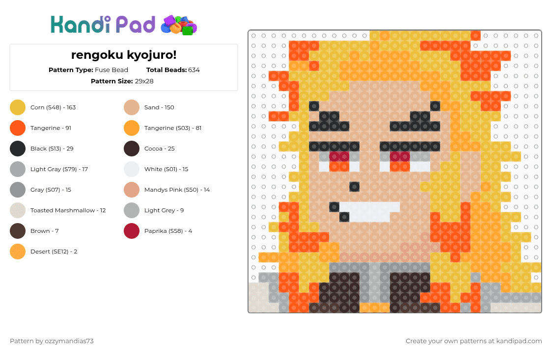 rengoku kyojuro! - Fuse Bead Pattern by ozzie_73 on Kandi Pad - beige,orange,yellow,demonslayer,kny,kimetsu no yaiba,rengoku,hashira,kyojuro,akaza,anime