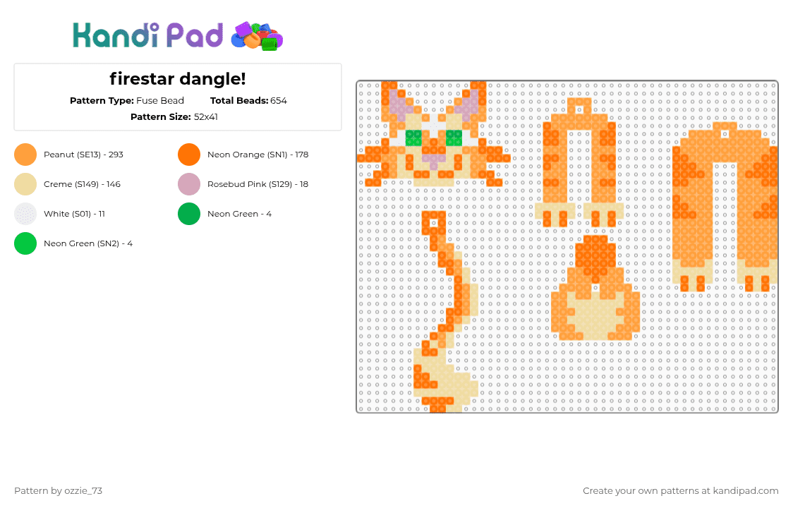 firestar dangle! - Fuse Bead Pattern by ozzie_73 on Kandi Pad - orange,firestar,warriors,cat,cute,kawaii,keychain