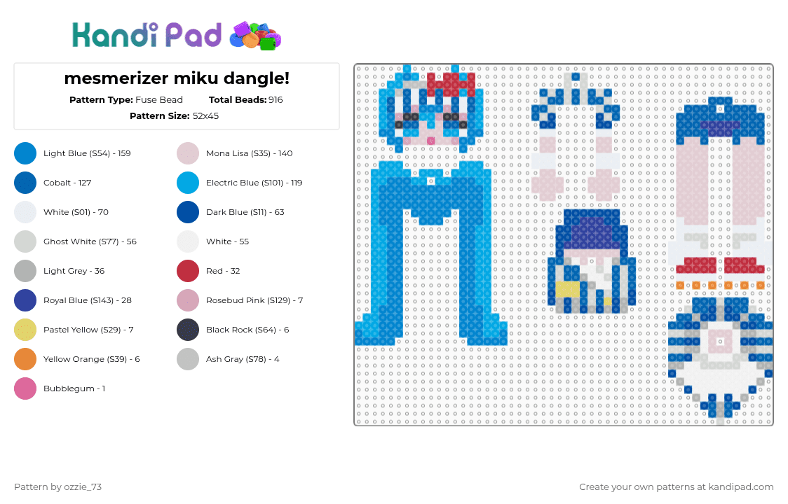 mesmerizer miku dangle! - Fuse Bead Pattern by ozzie_73 on Kandi Pad - blue,light blue,mesmerizer,miku,hatsune miku,keychain,chibi,anime,kawaii,cute