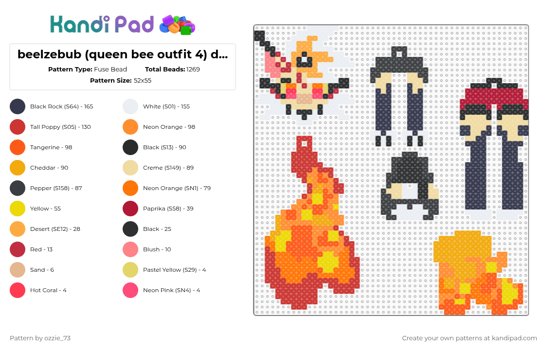 beelzebub (queen bee outfit 4) dangle! - Fuse Bead Pattern by ozzie_73 on Kandi Pad - red,orange,beelzebub,sin,queen bee,helluva boss,helluva,hazbin,hazbin hotel