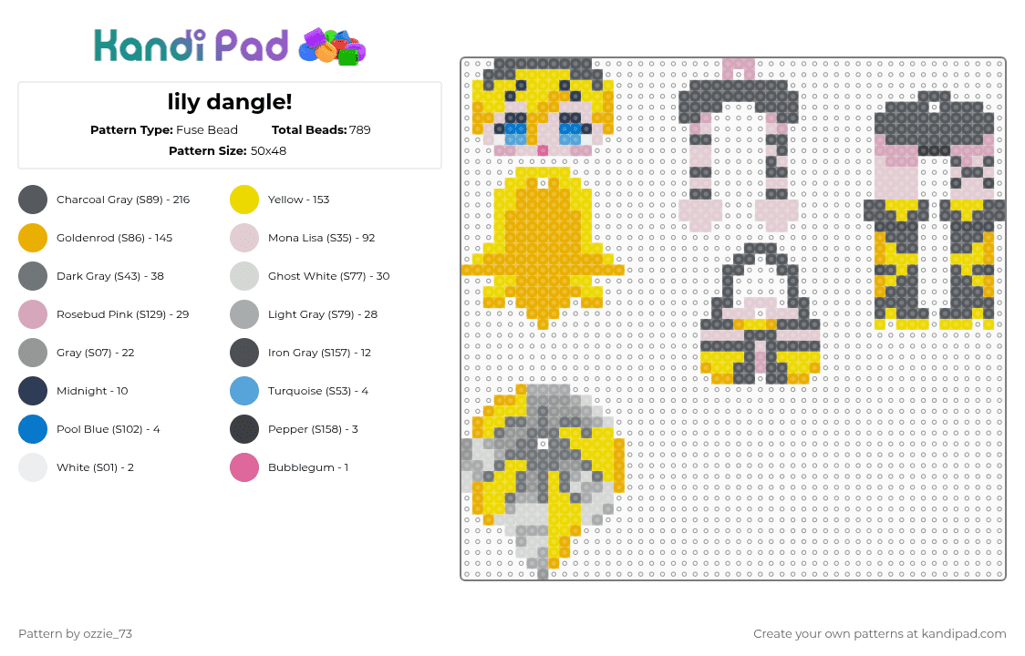 lily dangle! - Fuse Bead Pattern by ozzie_73 on Kandi Pad - gray,yellow,orange,lily,hatsune miku,miku,vocaloid,singer,kasane teto,anime,kawaii