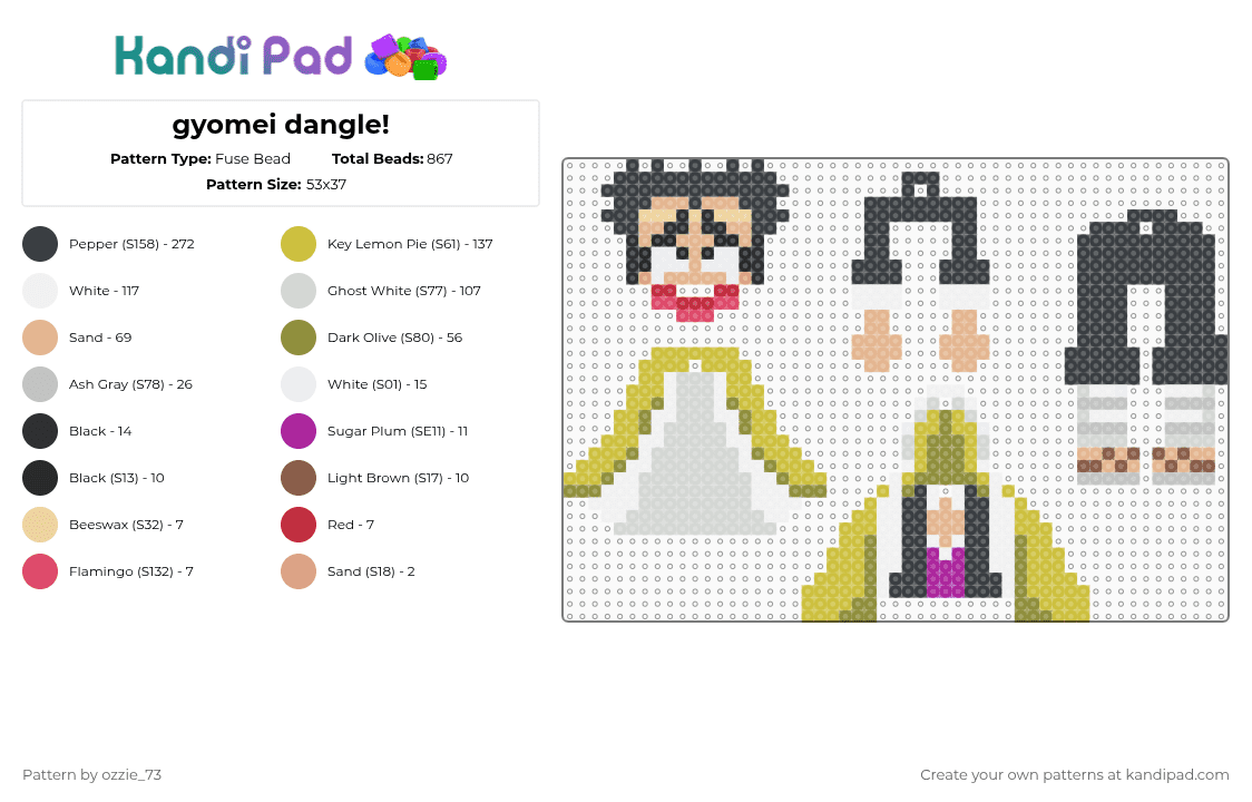 gyomei dangle! - Fuse Bead Pattern by ozzie_73 on Kandi Pad - white,beige,yellow,gold,gyomei,hashira,demon slayer,anime,dangle,keychain,charm,kawaii