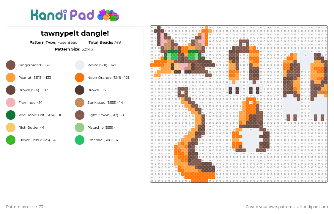 tawnypelt dangle! - Fuse Bead Pattern by ozzie_73 on Kandi Pad - tan,orange,brown,tawnypelt,warriors,cat,dangle,keychain,cute,kawaii,charm