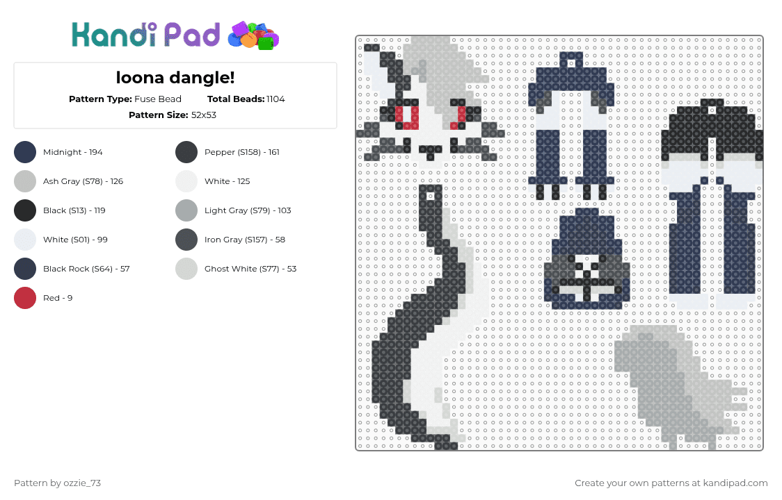 loona dangle! - Fuse Bead Pattern by ozzie_73 on Kandi Pad - purple,loona,hazbin,helluva,helluva boss,hazbin hotel,werewolf,hellhound,keychain