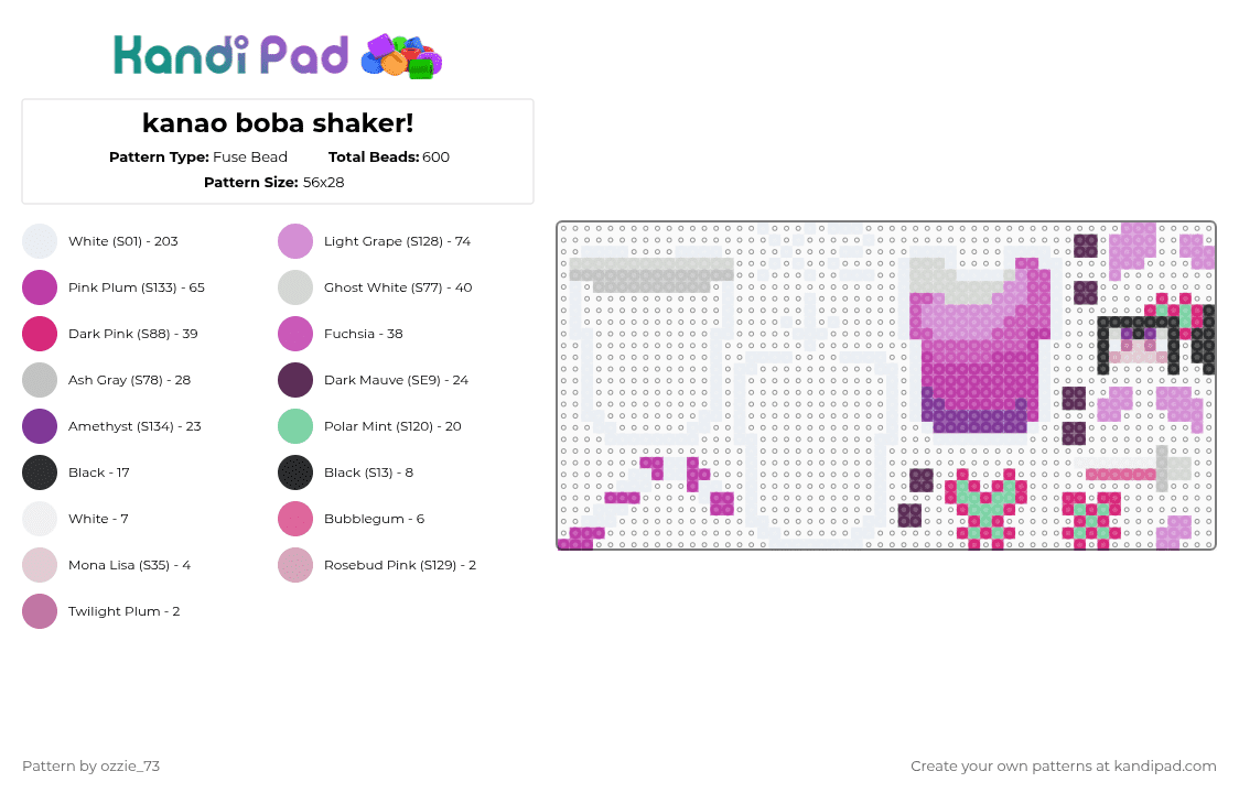 kanao boba shaker! - Fuse Bead Pattern by ozzie_73 on Kandi Pad - pink,kanao,demon slayer,shinobu,anime,shaker,keychain,cute,kawaii