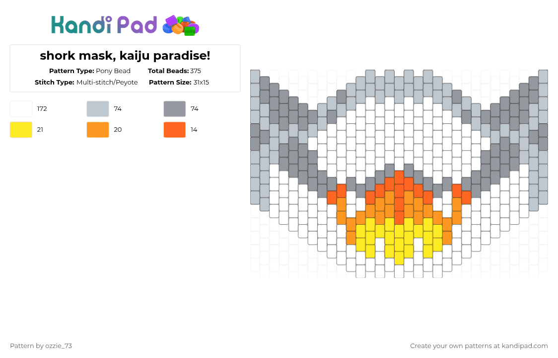 shork, kaiju paradise! - Pony Bead Pattern by ozzie_73 on Kandi Pad - white,gray,roblox,shork,furry,fursona,kaiju paradise,mask
