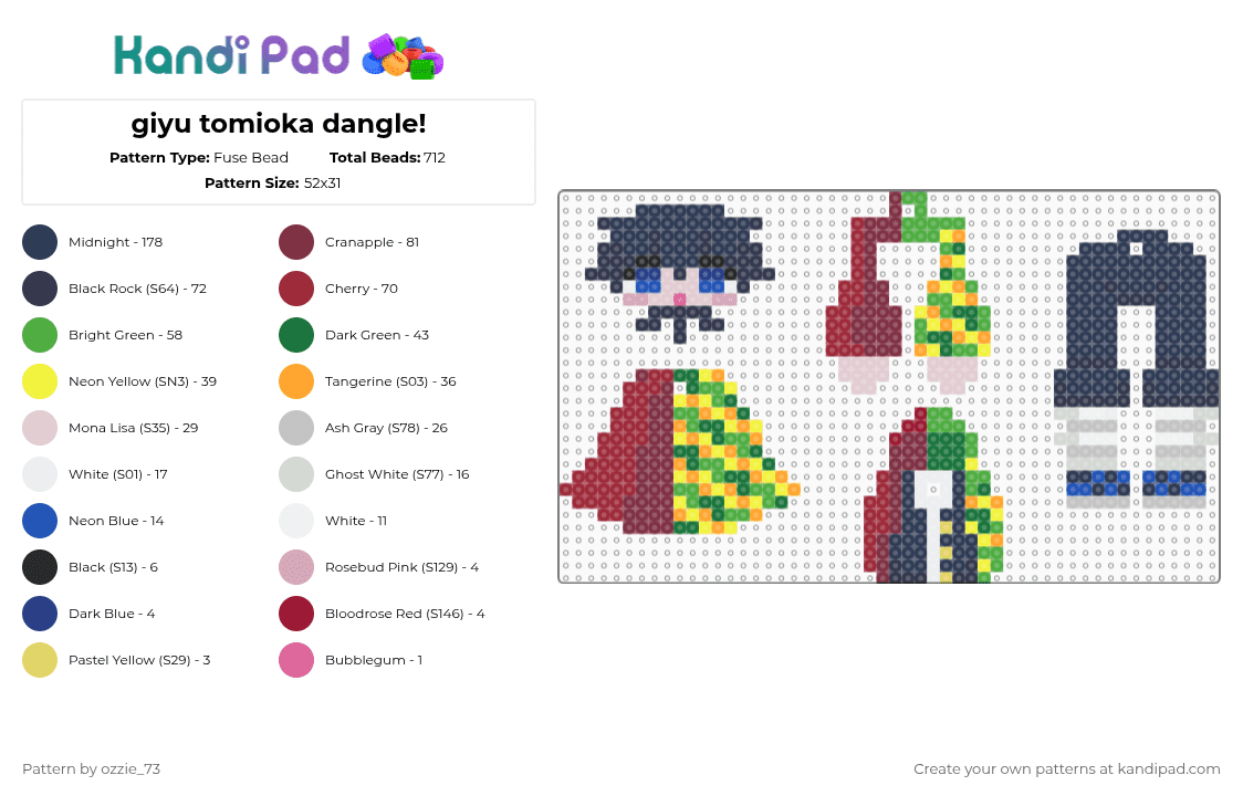 giyu tomioka dangle! - Fuse Bead Pattern by ozzie_73 on Kandi Pad - purple,brown,red,green,demonslayer,demon slayer,giyu tomioka,giyu,giyuu,anime,keychain,kawaii