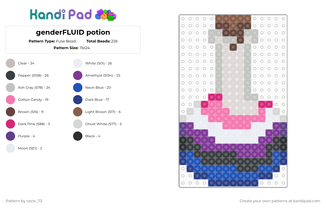 genderFLUID potion - Fuse Bead Pattern by ozzie_73 on Kandi Pad - beige,pink,blue,genderfluid,pride,potion,gay