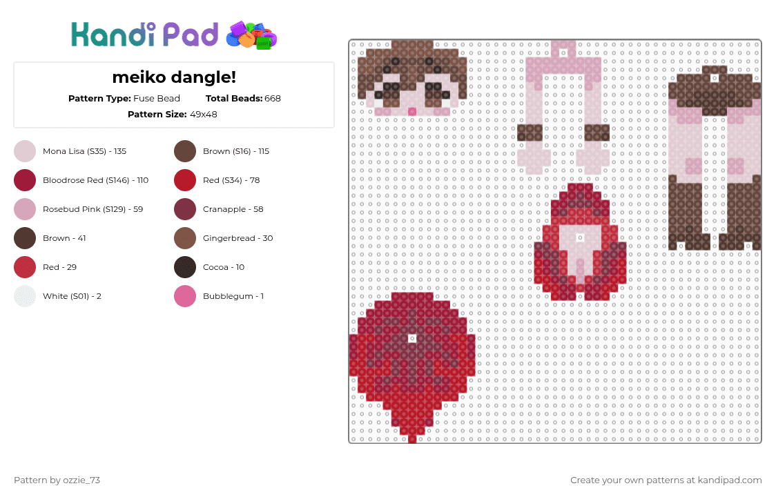 meiko dangle! - Fuse Bead Pattern by ozzie_73 on Kandi Pad - brown,red,meiko,miku,vocaloid,sekai,hatsune miku,singer,music,anime