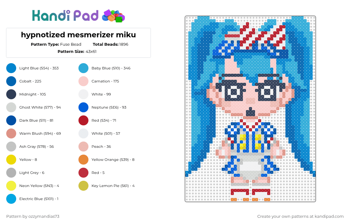 hypnotized mesmerizer miku - Fuse Bead Pattern by ozzie_73 on Kandi Pad - beige,light blue,blue,miku,mesmerizer,chibi,anime,vocaloid,sekai,hatsune miku