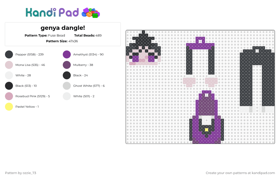 genya dangle! - Fuse Bead Pattern by ozzie_73 on Kandi Pad - black,pink,genya,sanemi,demon slayer,anime,dangle,charm,keychain,kawaii