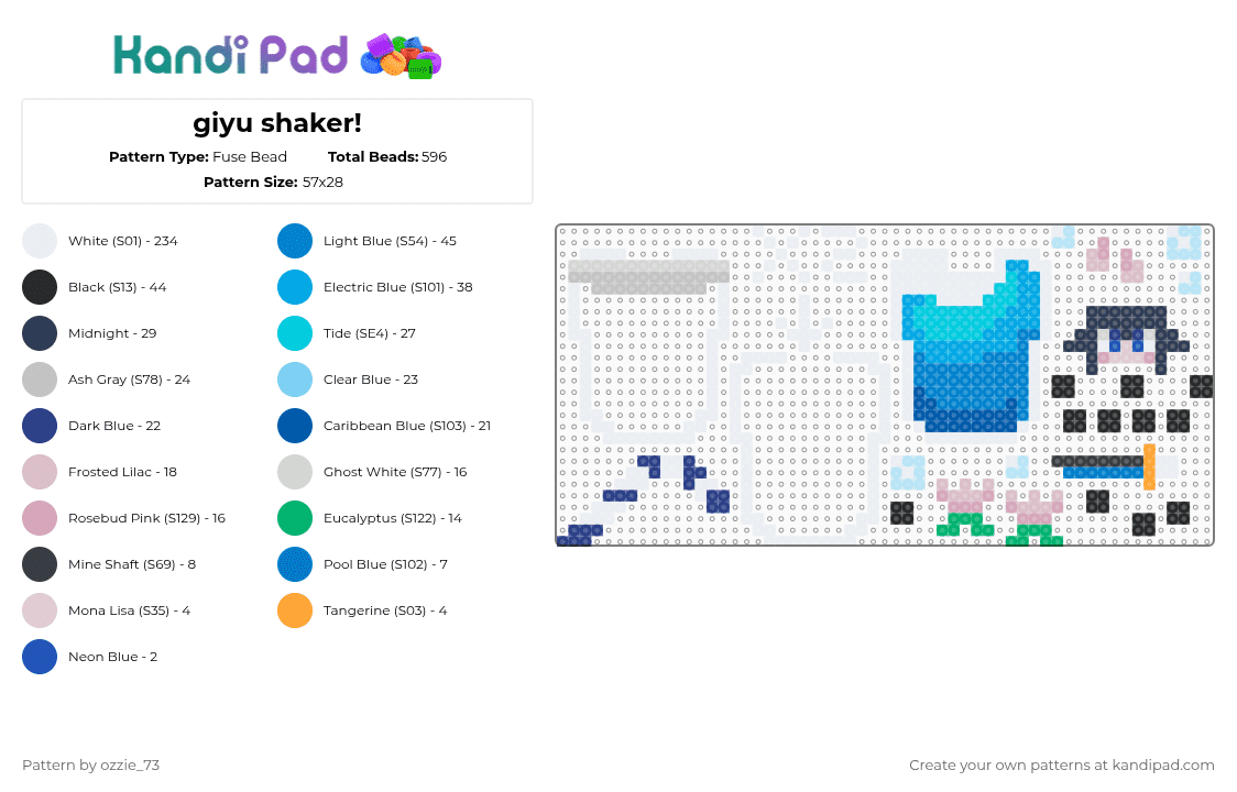 giyu shaker! - Fuse Bead Pattern by ozzie_73 on Kandi Pad - white,beige,blue,light blue,giyu,tomioka,giyu tomioka,demon slayer,anime,shaker,fidget,keychain