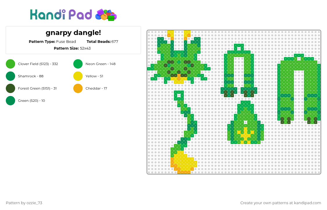 gnarpy dangle! !WARNING! - Fuse Bead Pattern by ozzie_73 on Kandi Pad - green,gnarpy,regretevator,roblox,keychain,cute,kawaii,video game