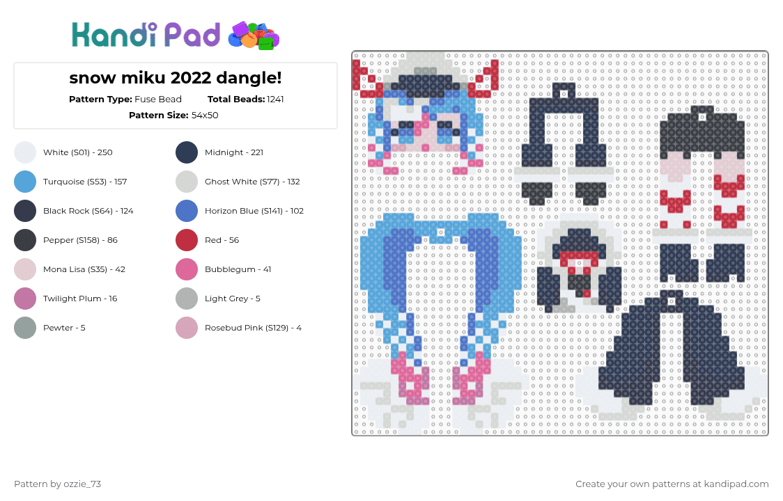 snow miku 2022 dangle! - Fuse Bead Pattern by ozzie_73 on Kandi Pad - blue,light blue,purple,keychain,miku,hatsune miku,snow,winter,anime,cute,kawaii