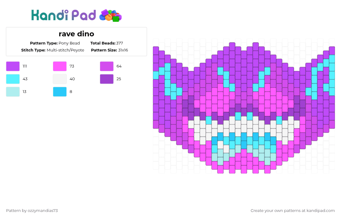 rave dino - Pony Bead Pattern by ozzie_73 on Kandi Pad - purple,pink,rave,dinosaur,mask,furry,fursona