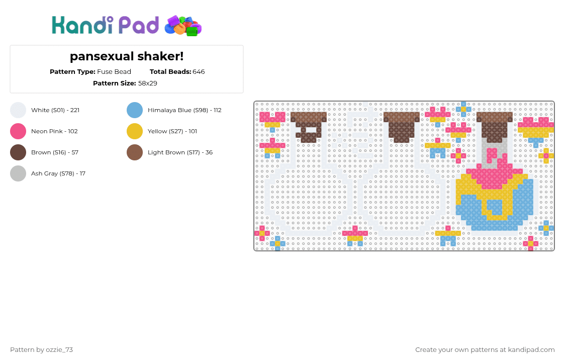 pansexual shaker! - Fuse Bead Pattern by ozzie_73 on Kandi Pad - light blue,yellow,pink,pansexual,shaker,keychain,fidget,charm,pride