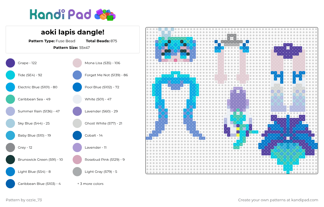 aoki lapis dangle! - Fuse Bead Pattern by ozzie_73 on Kandi Pad - light blue,blue,purple,pink,aoki lapis,vocaloid,keychain,charm,anime,hatsune miku,dangle,kawaii