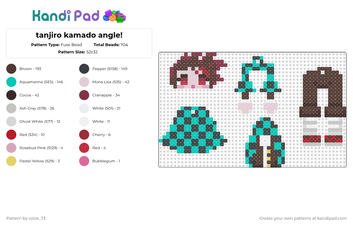 tanjiro kamado dangle! - Fuse Bead Pattern by ozzie_73 on Kandi Pad - brown,teal,tanjiro,tanjiro kamado,keychain,anime,charm,nezuko,kawaii,demon slayer