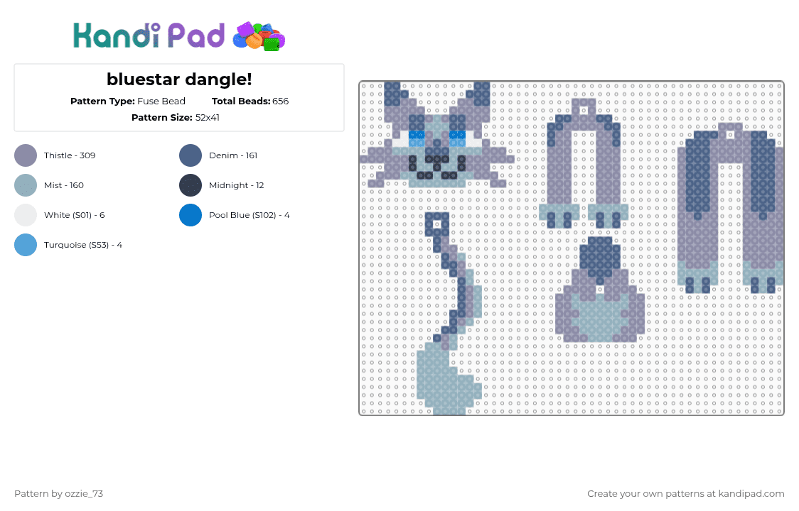 bluestar dangle! - Fuse Bead Pattern by ozzie_73 on Kandi Pad - gray,light blue,blue,bluestar,warriors,book,keychain,cute,kawaii,cat