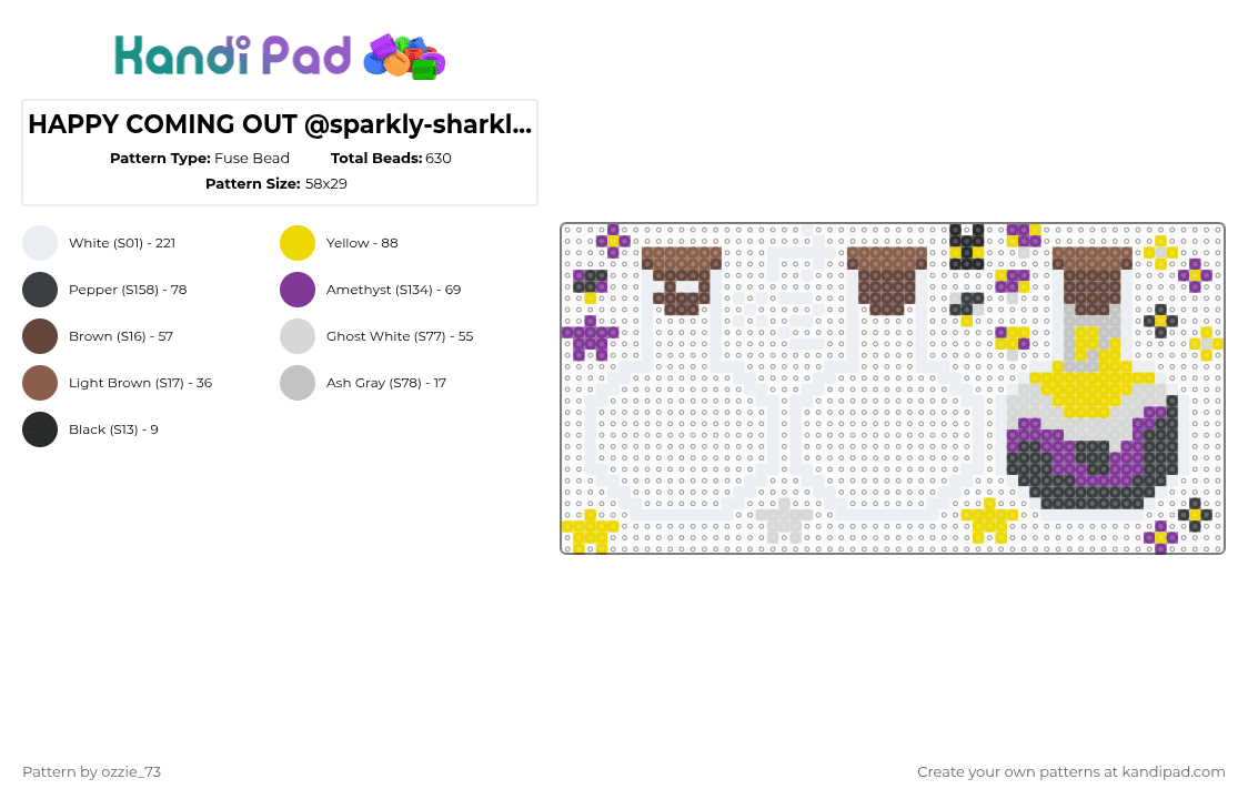 HAPPY COMING OUT @sparkly-sharkly !!!!!!! - Fuse Bead Pattern by ozzie_73 on Kandi Pad - white,brown,yellow,pink,nonbinary,pride,keychain,shaker,charm