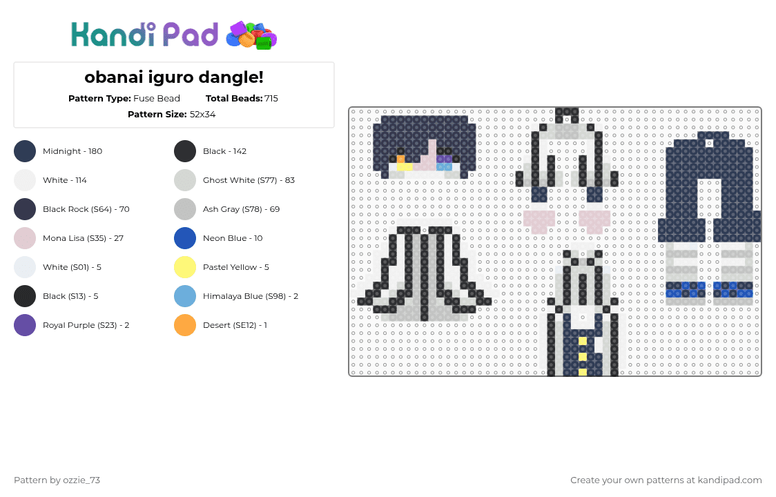 obanai iguro dangle! - Fuse Bead Pattern by ozzie_73 on Kandi Pad - white,purple,beige,obanai iguro,iguro,obanai,demon slayer,dangle,keychain,charm,anime