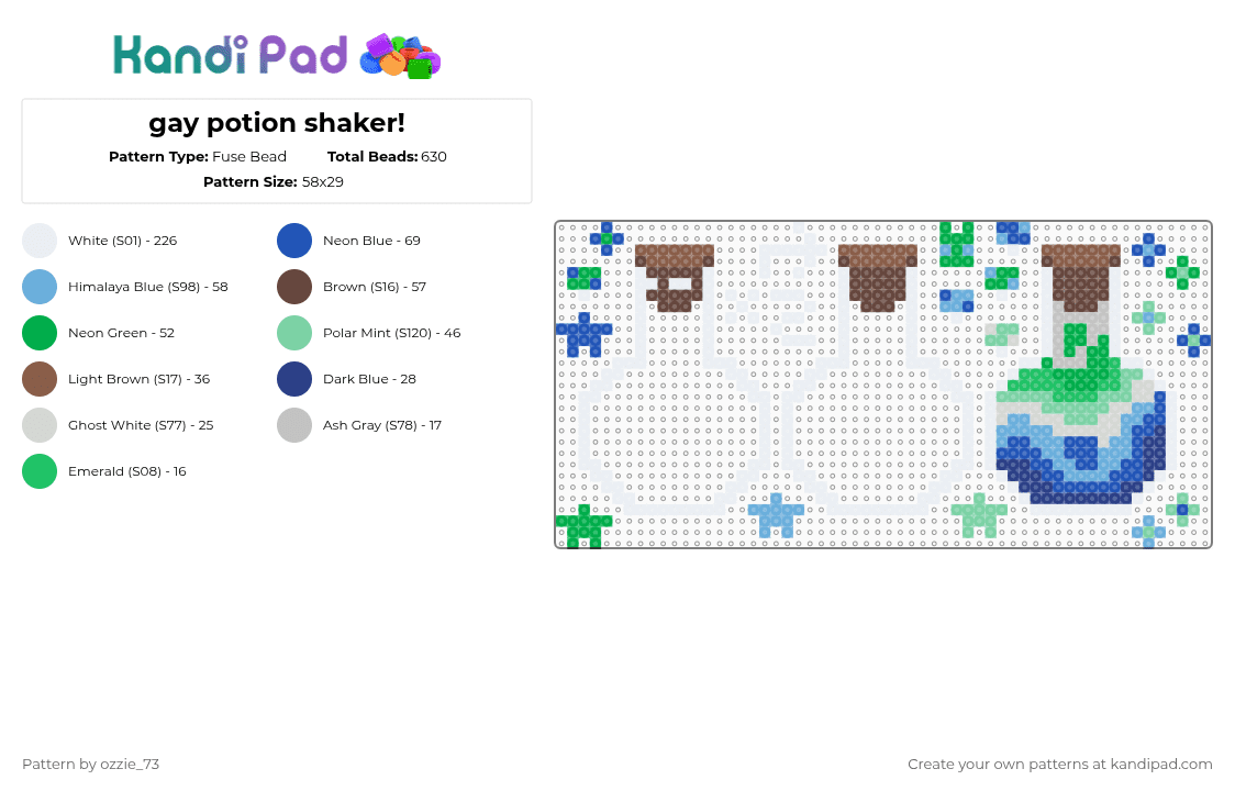 gay potion shaker! - Fuse Bead Pattern by ozzie_73 on Kandi Pad - white,blue,green,colorful,gay,potion,shaker,keychain,pride,cute,fidget,charm