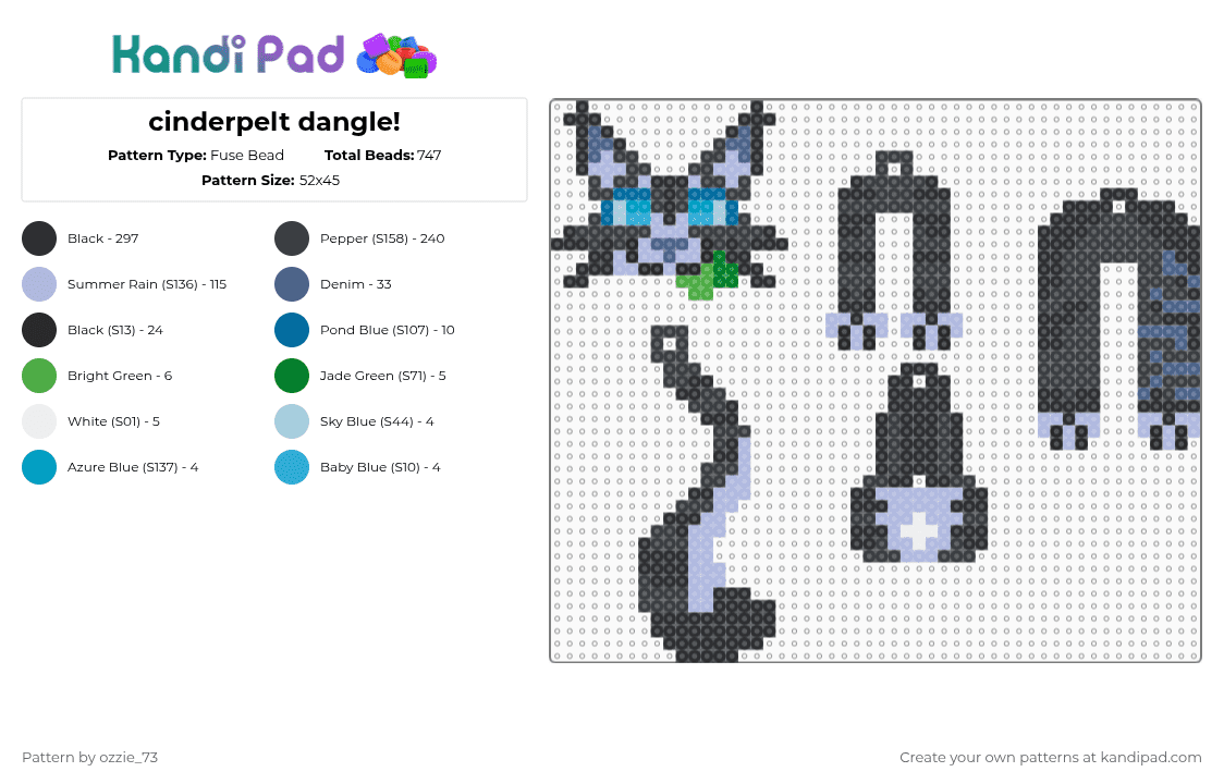 cinderpelt dangle! - Fuse Bead Pattern by ozzie_73 on Kandi Pad - black,blue,pink,cinderpelt,warriors,cat,dangle,keychain,charm
