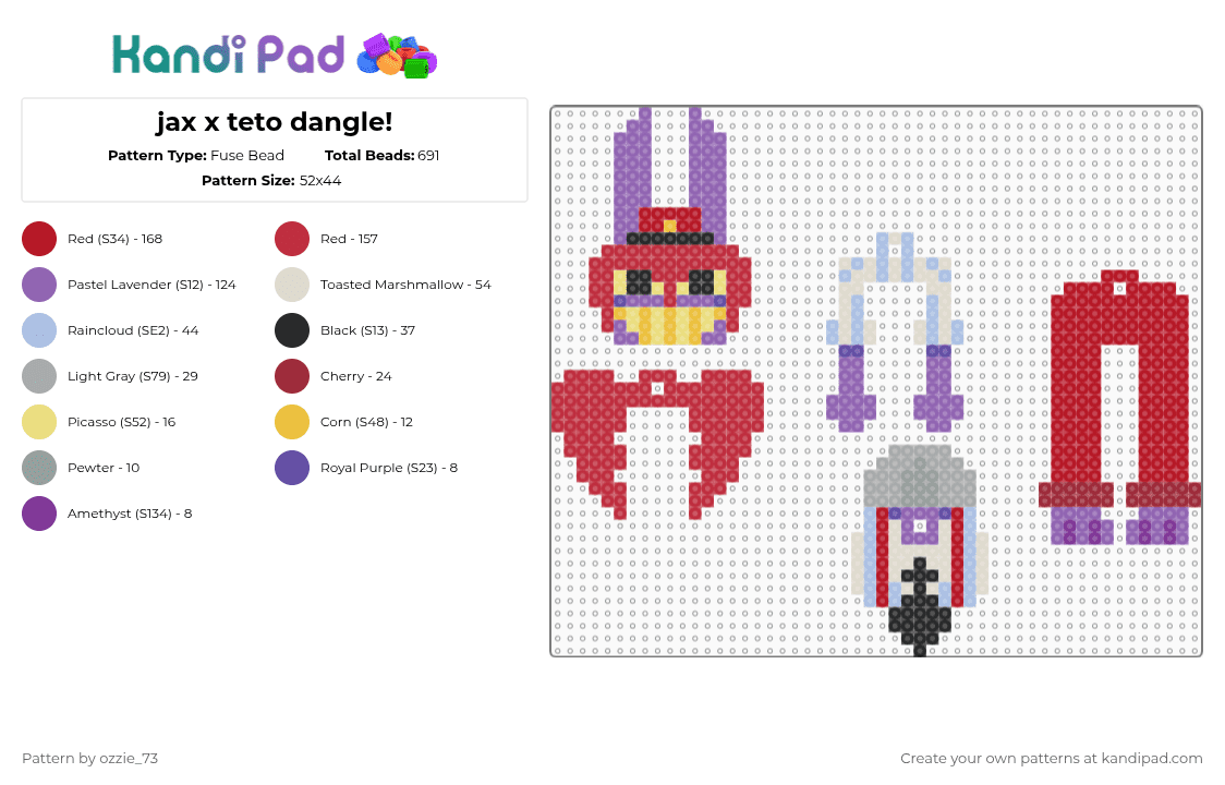 jax x teto dangle! - Fuse Bead Pattern by ozzie_73 on Kandi Pad - red,pink,teto,jax,tadc,mesmerizer,miku,hatsune miku,anime,keychain