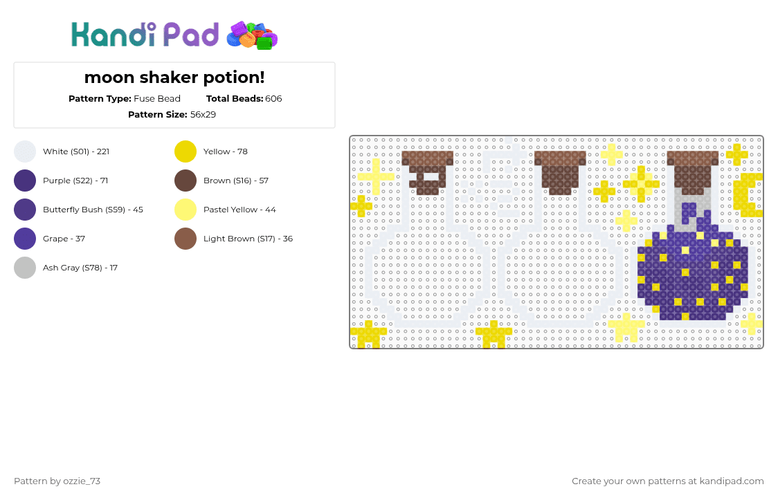 moon shaker potion! - Fuse Bead Pattern by ozzie_73 on Kandi Pad - purple,yellow,moon,stars,celestial,potion,witch,witchcraft,satan,shaker