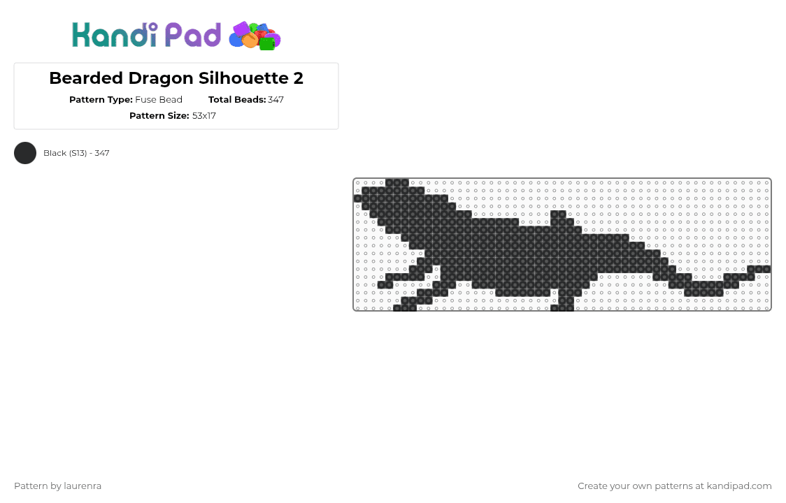 Bearded Dragon Silhouette 2 - Fuse Bead Pattern by laurenra on Kandi Pad - black