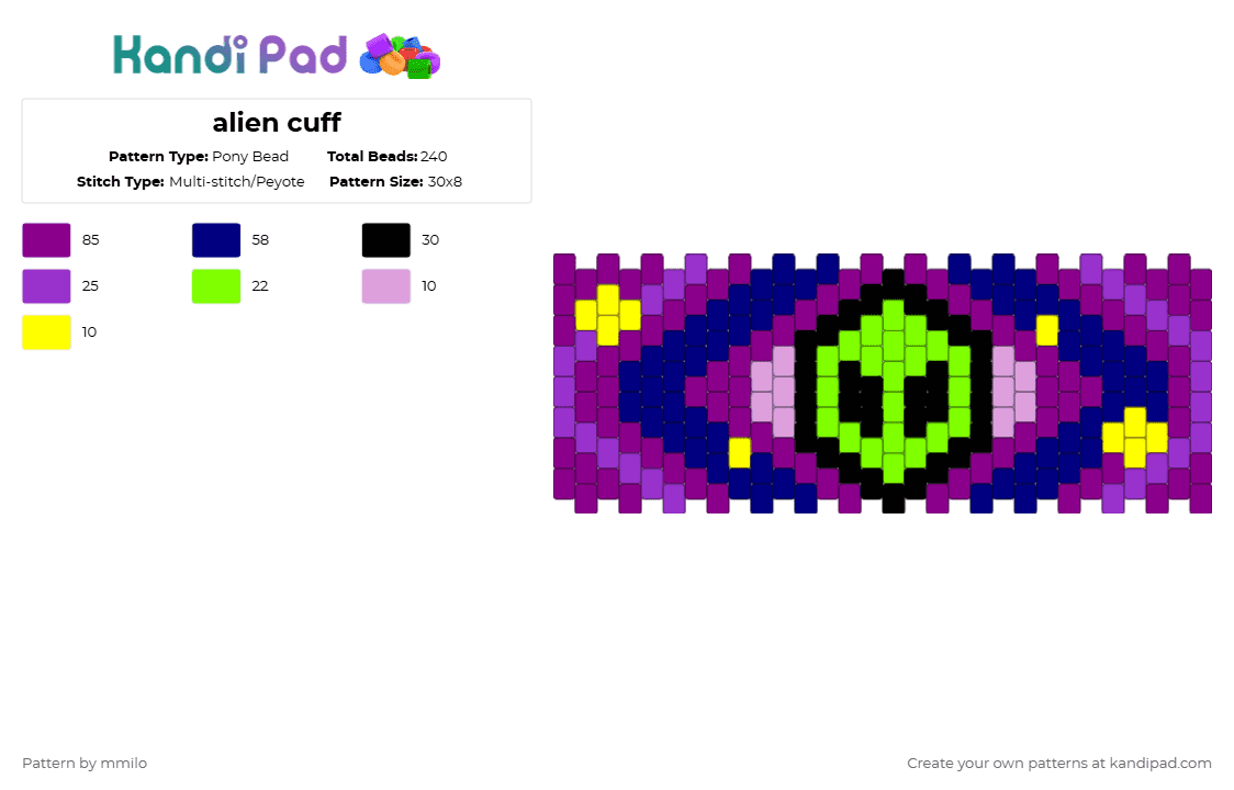 alien cuff - Pony Bead Pattern by mmilo on Kandi Pad - pink,purple