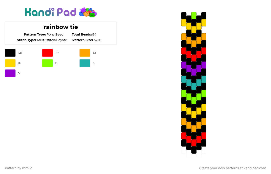 rainbow tie - Pony Bead Pattern by mmilo on Kandi Pad - black,red,orange,yellow