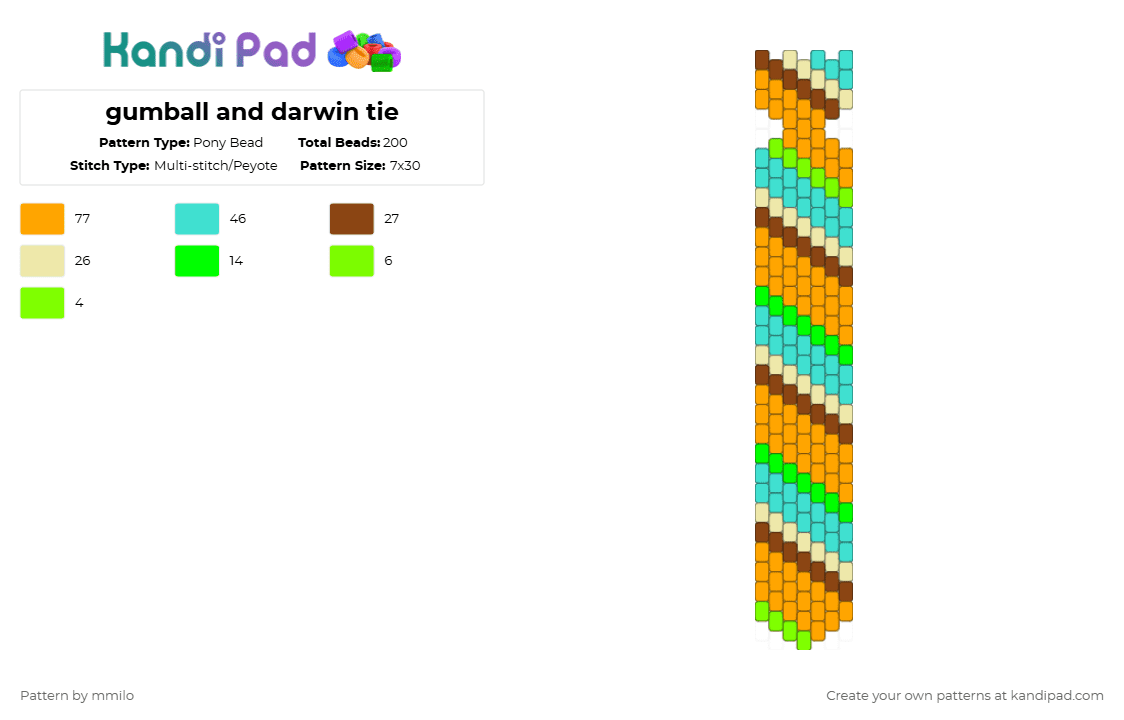 gumball and darwin tie - Pony Bead Pattern by mmilo on Kandi Pad - orange,light blue