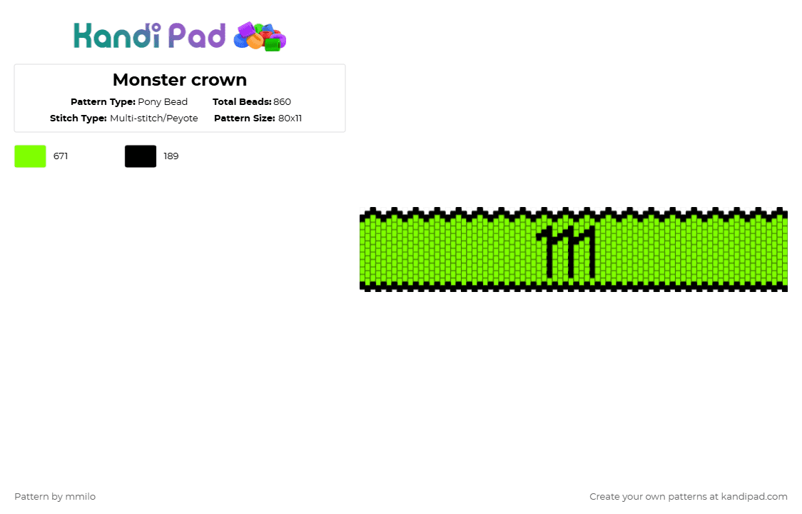 Monster crown - Pony Bead Pattern by mmilo on Kandi Pad - green