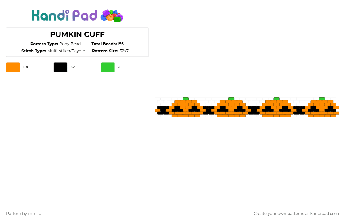 PUMKIN CUFF - Pony Bead Pattern by mmilo on Kandi Pad - orange