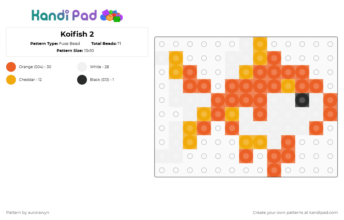 Koifish 2 - Fuse Bead Pattern by aurorawyn on Kandi Pad - white,orange