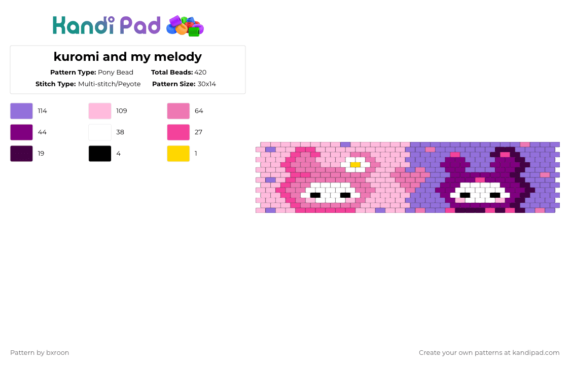 kuromi and my melody - Pony Bead Pattern by bxroon on Kandi Pad - pink