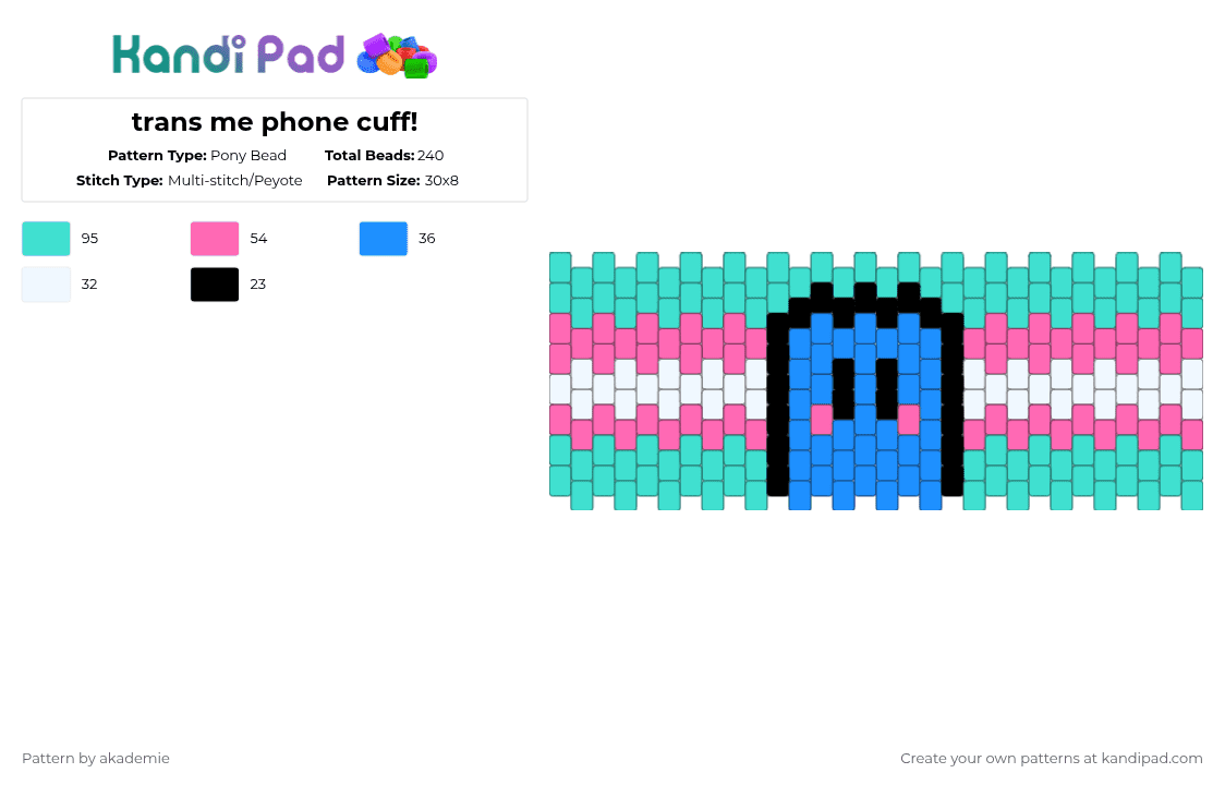 trans me phone cuff! - Pony Bead Pattern by akademie on Kandi Pad - light blue,pink