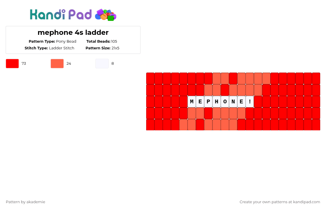 mephone 4s ladder - Pony Bead Pattern by akademie on Kandi Pad - red,osc,oogabooga