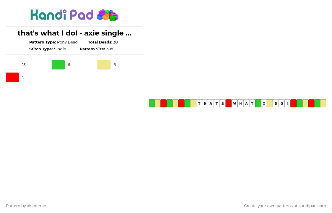 That S What I Do Axie Single Baldi S Basics Pony Bead Pattern