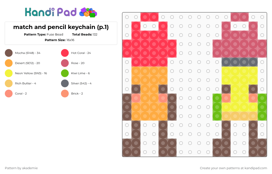 match and pencil keychain (p.1) - Fuse Bead Pattern by akademie on Kandi Pad - red,orange,tan,osc,oogabooga