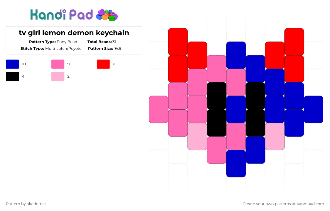 tv girl lemon demon keychain - Pony Bead Pattern by akademie on Kandi Pad - pink,purple,lemon demon,tv girl,music,oogabooga